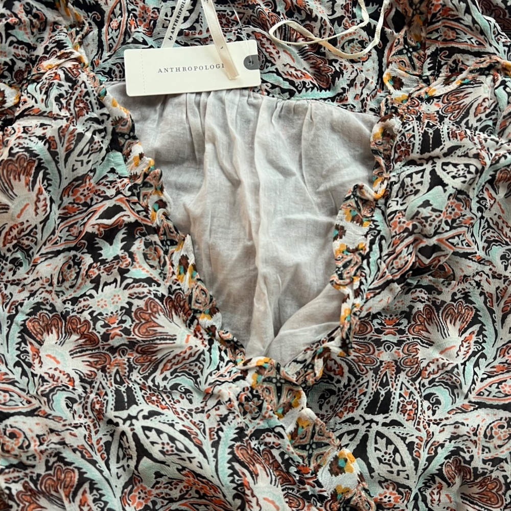 Anthropologie Flounce Ruffle Faux Wrap Blouse V- Neck Long Sleeve Women's Size L - Picture 4 of 10